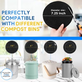 KEEPOW Compost Bin Filter, 12 Pack 7.25" Charcoal Filters for Kitchen Compost Bin Countertop, Charcoal Filters for Compost Bucket, Activated Carbon Filter for Compost Pail Counter Refill Sets (Round)