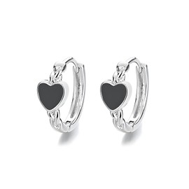 Small Huggie Earrings Black Heart Hoop Earrings for Women Lightweight Sweet Love Heart Earrings Minimalist Black Heart Love Hoop Earrings (Black)