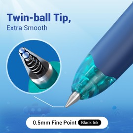 WRITECH Retractable Gel Ink Pens: 8ct Black Ink 0.5mm Fine Point Tip Click Pen for Smooth Writing Journaling Note Taking Sketching No Smudge & Smear