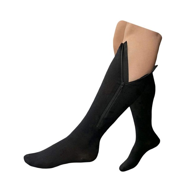 HealthyNees 15-20 mmHg Zipper Compression Plus Size Calf Leg Closed Toe Socks (Black, 4XL)