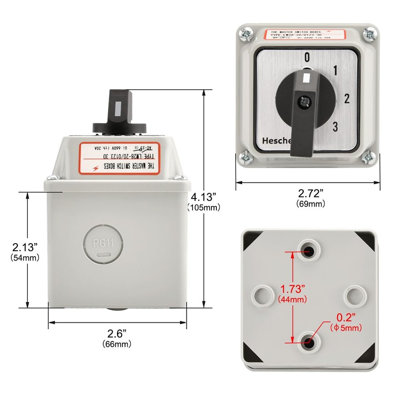 Heschen Universal Rotary Cam Selector Changeover Switch, LW28-20/0123.3D, 660V 20A,