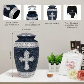 NANIURN Urns for Human Ashes Adult Man & Female, Funeral Cremation Urn for Ashes Adult Male & Women, Burial or Decorative Urns, Engraved Cross Urns, Crosses & Religion, Black Marble Texture -Full Size