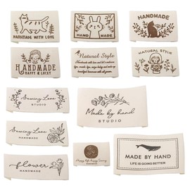 Meltryllis Handmade Tags, Set of 12, Embroidered Labels, Cotton Tags, Labels, Flowers, Animals, English, Handmade, Craft Materials, Stylish, Cute, DIY Clothes, Pouches, Hats, Bags, etc