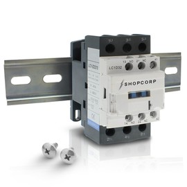 Shopcorp 3 Pole Contactor 30 amp Normally Open IEC 660V Contactor Switch, Auxiliary 1NO/1NC - 110/120V Coil, Motor Load 32A, Lighting 40A, 50A - AC Contactor | Includes DIN Rail and Phillips Screws