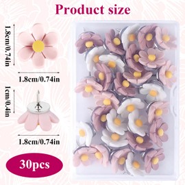 Casbomy Pack of 30 Flower Push Pins Flower Push Pins for Cork Boards, Pins for Notice Board, Decorative Pins, Drawing Pin Board, Pin Board for Office, School, Home
