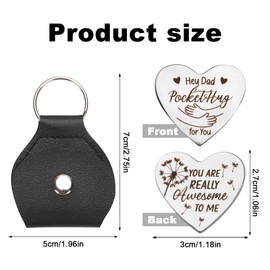 Pocket Hug Token, Hey Dad Long Distance Gifts Double Sided Pocket Hug Coin Stainless Steel Special Father's Day Present with Leather Keychain for Dad Papa Father Birthday Festivals