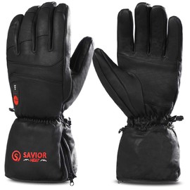 SAVIOR HEAT Heated Gloves for Men Women, Rechargeable Electric Heated Leather Skiing and Snowboarding Gloves (XL)