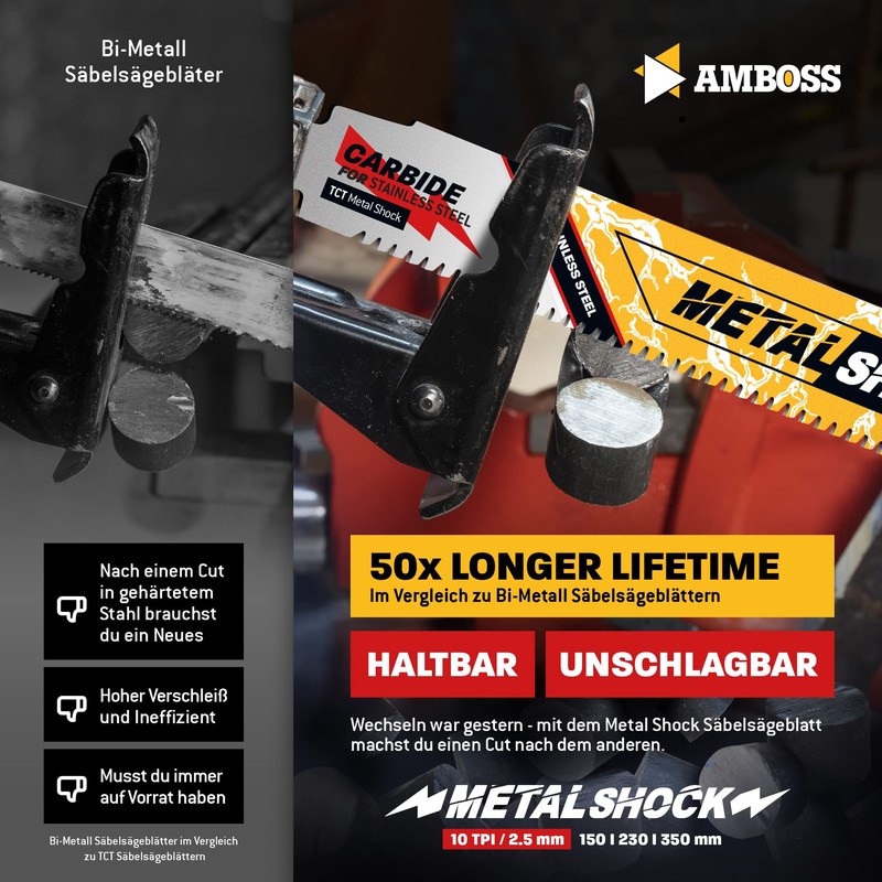 AMBOSS METAL SHOCK - 3x Reciprocating Saw Blade Length 230