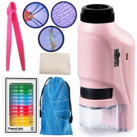 VNVDFLM Handheld Microscope 60x-120x Pocket Microscope for Kids Toys Portable Microscope for 3-12 Year Old STEM Project Toy for Students Gifts Birthday Gifts Edu Gifts for 4 5 6 7 8 9……(Pink)