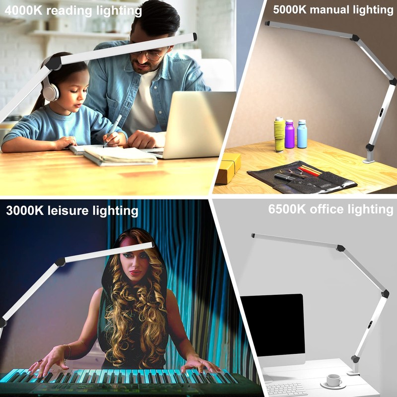 Micomlan LED Desk Lamp with Clamp, Dual Light Table Lamp
