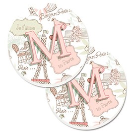 Caroline's Treasures Letter M Love in Paris Pink Set of 2 Cup Holder Car Coasters CJ2002-MCARC, 2.56, Multicolor
