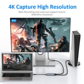 4K30Hz HDMI Video Capture Card mit Loop-Out, Yinker USB/USB-C HDMI Videoaufnahmekarte für Full HD 4K@30Hz 1080P@60fps Aufnahme und Loop-Out, Video Capture Gerät für OBS Live Streaming Gaming Record