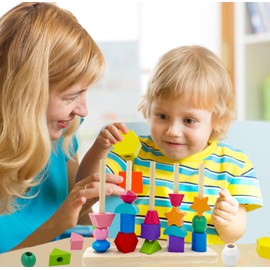 Montessori Toys for 3 4 5 Year Old Boys Girls,Threading Toy Wooden String Lacing Beads Toys Beads Threading Game,Learning Educational Toys games gifts for 1 2 3 Years old boy girl Kids and Toddlers