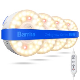 Barrina Orbgrow OG09 Puck Grow Light with Timer, 660nm Red LEDs 36W(4 x 9W, 540 Watt Equiv), Full Spectrum Plant Light for Indoor Plant, Magnetic & Linkable, 5 Levels Dimmable for Plant Shelf, 4 Packs