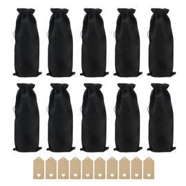 UTALIND 10 Pcs Wine Gift Bags with Drawstrings Reusable Wine Bottle Bags for Wedding Party, Black