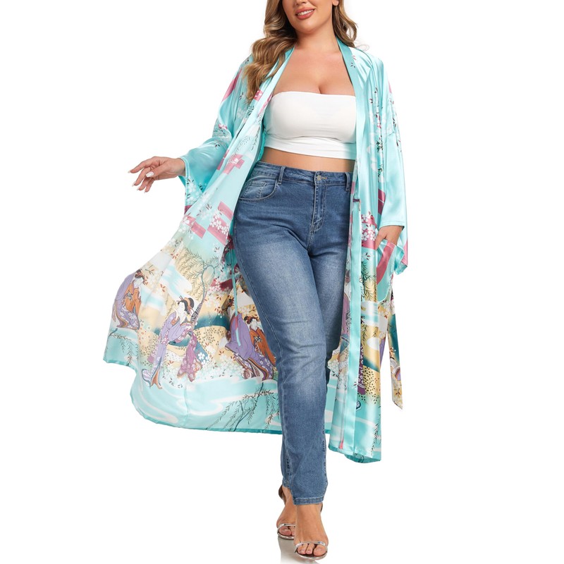 VOGMATE Kimono Bathrobe Women's Long 3XL Large Sizes Satin Dressing