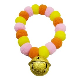 leconpet Pom Pom Dog Collar Elastic Cat Collar Decorative Plush Ball Puppy Necklace Eye-catching Pom Pom Pet Collar Necklace with Bell for Taking Photos, Walking, Outdoor Sports (M, Orange Pink)
