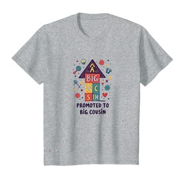 Promoted to Big Cousin Family Celebration Gift T-Shirt, Youth, Heather Grey