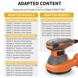 Sander Pad for Ridgid, 5 Inch 8 Hole Orbital Sander Pad for Ridgid R2600 R2601 5" Random Orbit Sander Replacement Hook and Loop Metal Backing Pad Parts #300527002
