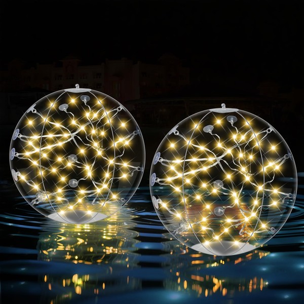 Floating Pool Lights Solar Powered, 2 Packs IP68 Waterproof Solar