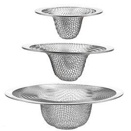 Sink Drain Strainer - 4-Piece Mesh Metal Sink Stopper Drain Hair Catcher Basket Filter for Kitchen, Bathroom, Bathtub, Shower - Stainless Steel, 3 Assorted Sizes from 2.1” to 4.3”