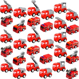Octaday 30 Pcs 10 Styles Mini Pullback Fire Truck Toy Bulk Red Emergency Vehicle Toy Car for Firefighter Party