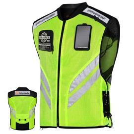 HONTIUS Motorcycle Vest Police Traffic Ride Safer Travel Safety Reflective Biker Vest for Men Women with Pockets Green XL