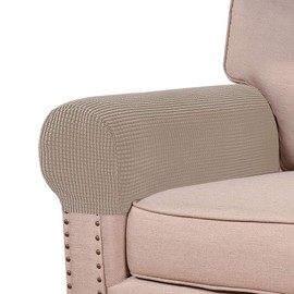 Turquoize Stretch Armrest Covers for Chairs and Sofas Couch Arm Covers for Sofa Spandex Jacquard Armrest Cover Anti-Slip Furniture Protector Washable Armchair Slipcovers for Recliner Set of 4, Sand