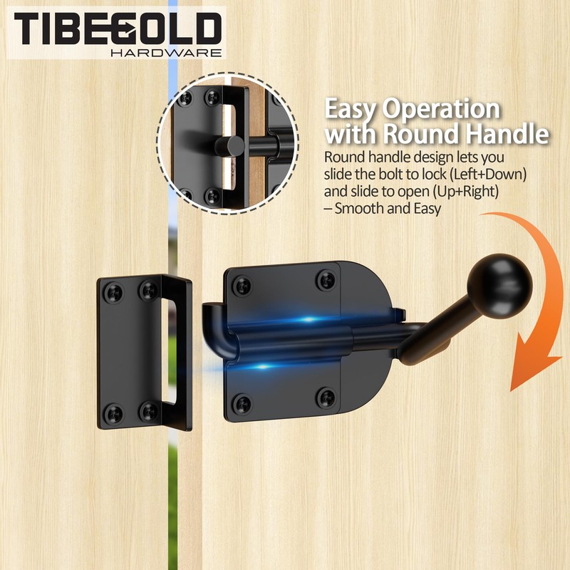 TIBEGOLD Slide Bolt Gate Latch, Heavy Duty Door Latch Hook