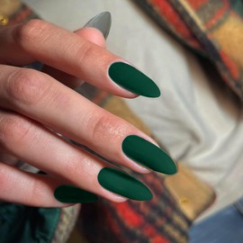 48Pcs Matte Dark Green Press on Nails Almond Fake Nails Glue on Nails Medium Length Almond Shaped Nails Press ons, Stiletto False Nails for Women, Medium Almond Nails, Thick Natural Acrylic Gel Nails