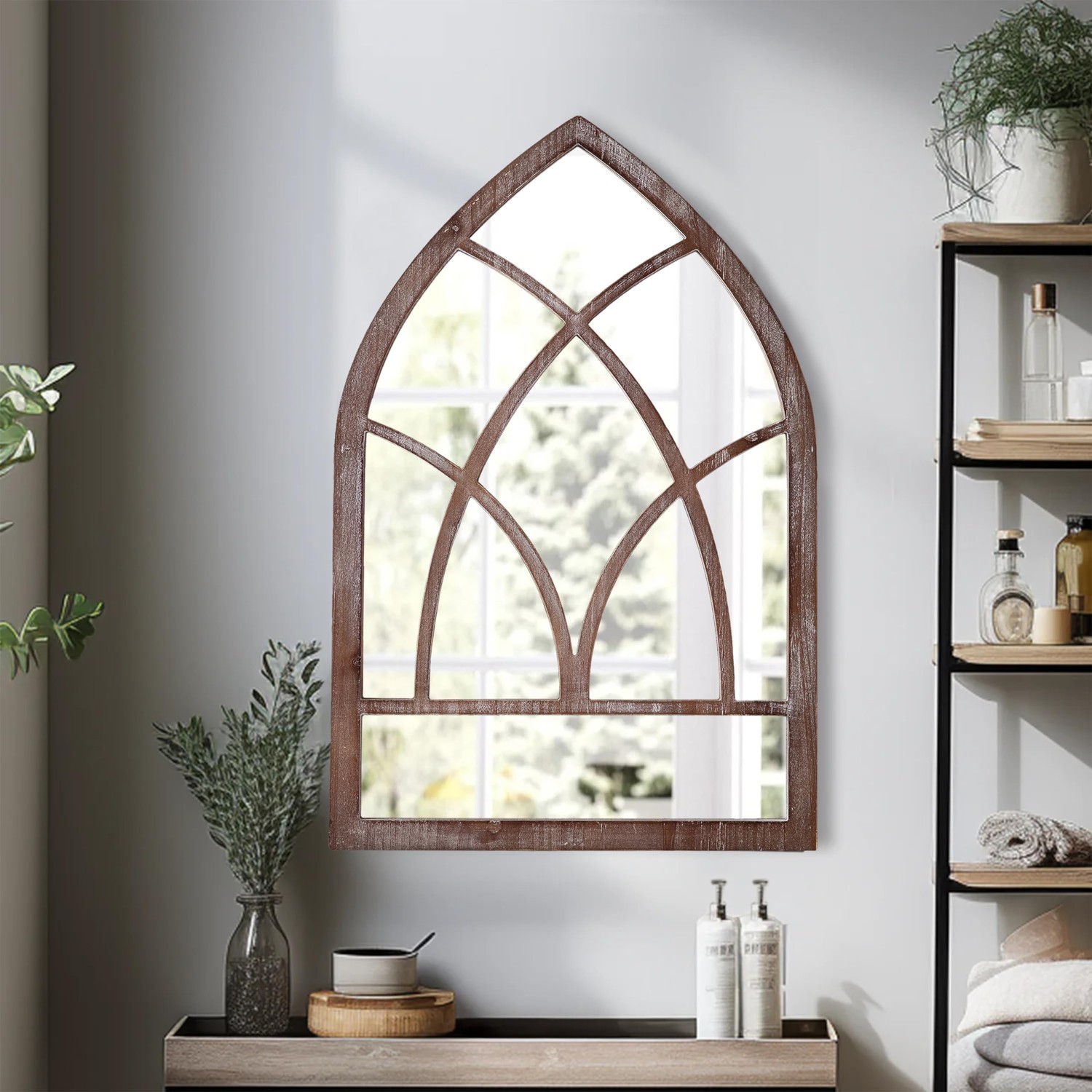 Sintosin Farmhouse Arched Window Mirror Wall Decor 16 X 24 Inch ...