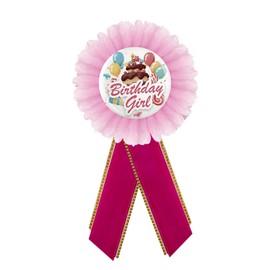 PINKAAJ Birthday Girl Tinplate Badge Pin, Birthday Pricess Button for Girl's Birthday, Pink Rosette Birthday Girl Award Badge Pin, Baby Girl 1st Birthday Party Decorations