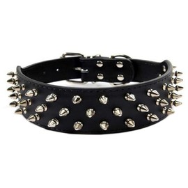 Avenpets Walking Leather Dog Collar with Nickel Plated Spikes Pitbull Bull Terrier Collar
