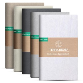 Terra Beds Premium Children’s 60 x 120 cm Fitted Sheet - 160 g/m², 100% High Quality Oeko-Tex Cotton Jersey, Available in 10 Colours