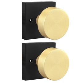 Goldenwarm 2 Pieces Black and Gold Dummy Door Knobs, Non-Turning Single Side Pull Door Knob Matte Black and Gold, Heavy Duty Door Knobs for Closet Pantry(Square, Zinc Alloy, 2 Single Door Knob)
