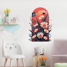 RoyoLam Daisy Wall Decals Removable Blooming Flower Vinyl Stickers for Nursery Living Room and Bathroom Botanical Decor Peel and Stick Wall Art