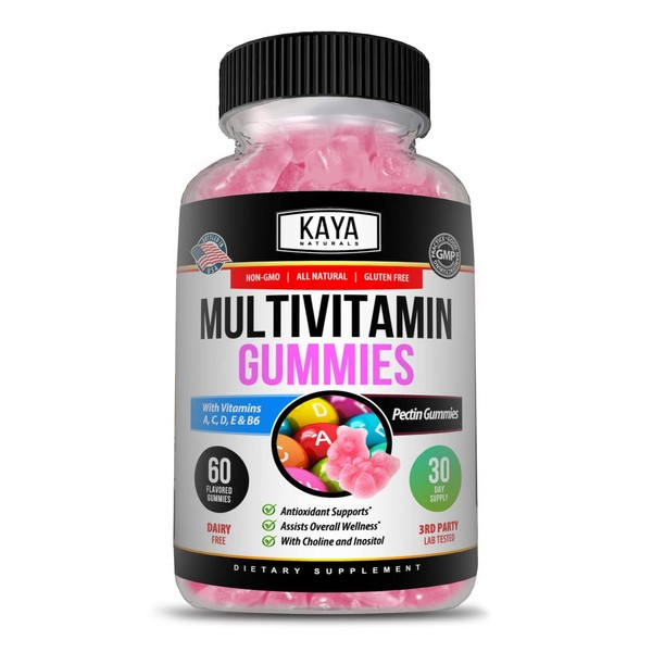 Kaya Naturals Adult Multi Vitamin Gummy, 120 Count, Biotin, Vitamin A, C & E, Including Zinc &Vitamin B-12, Folic Acid, Strawberry Flavor | Gluten-Free multivitamins Sweet Adult Gummies - 60 Gummies