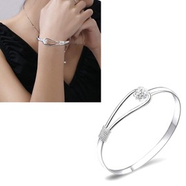Silver Bracelet Elegant Clip-On Button Womens Silver Bracelet Floral Design Silver Charm Bracelet Bangle Classic Bangle Jewellery for Women Girls(925 plated silver )