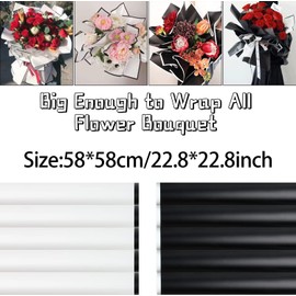 KIMOBER 20 Sheets Black White Edge Flower Wrapping Paper,Waterproof Fresh Flower Packing Material Florist Bouquet Supplies DIY Craft Gift Packing（Black & White）