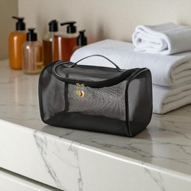 Transparent Nylon Mesh Cosmetic Bag Pouch, Travel Bag for Toiletries – Soft, Durable & Portable Makeup Organizer, Business & Everyday Use, Makeup Bag, for Women and Men, Large Capacity