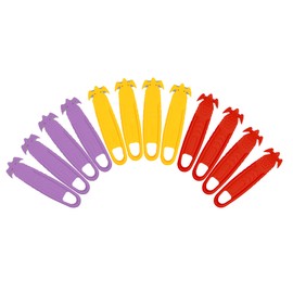 T TOVIA Safety Box Cutter Knife of Recessed Concealed Stainless Steel Blade, Package Opener Plastic Cutter for Box, Carton, Shrink Wrap, Plastic Straps, 12pcs 3 colors