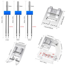 9 Pack Twin Needles for Sewing Machine, Double Twin Needles with 3 Pieces Different Presser Foot for Household Sewing Machine, 3 Size 2/90 3/90 4/90 with Plastic Box