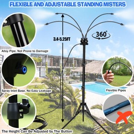 Sulataya Stand Misters for Outside Patio, Adjustable 5.25F Misting System with Four Spray Heads & 26.2FT Water Hose, Portable Standing Misters Cooling System for Camping, Pool, BBQ, Beach & Backyard