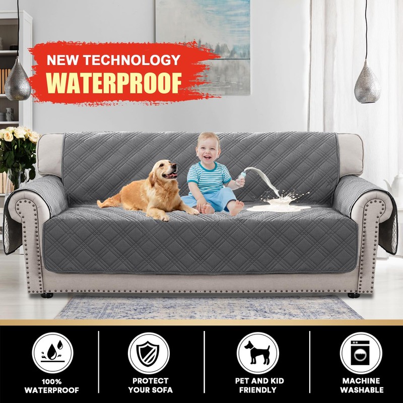 PrinceDeco 100% Waterproof Couch Cover for 3 Cushion Couch Sofa