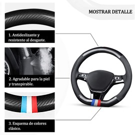 DASKING Funda para Volante De Coche, Antideslizante Volante De Coche Protector Forma De D Fibra de Carbono & Cuero PU para Diámetro 38cm (15")