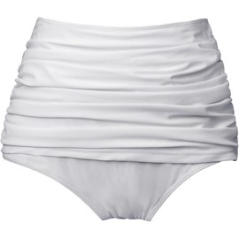 COCOPEAR - Traje de baño fruncido para mujer, cintura alta, parte inferior de bikini de cobertura completa, parte inferior de bikini con control de abdomen, 1 blanco, X-Large