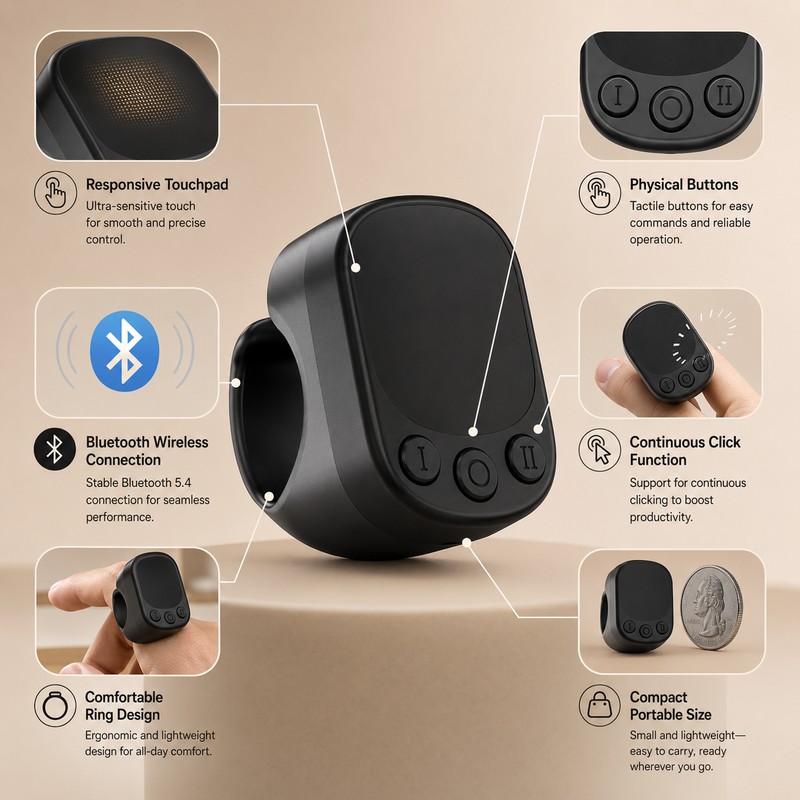 Bluetooth Ring Remote with Touchpad – Wearable Screen Clicker &