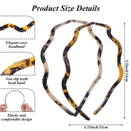 2PCS Wavy Headband Acetate Non-slip Thin Headbands with Teeth