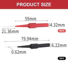 Back Probe Kit, 10 PCS Needle Test Probes, 0.7mm Insulation Probe Pin, Wire Piercing Probes, 4mm Banana Socket Connection for Car Electrical and Multimeter Testing(Black, Red)