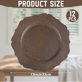 Mifoci 12 Pcs 13" Wooden Textured Chargers Plates, Brown